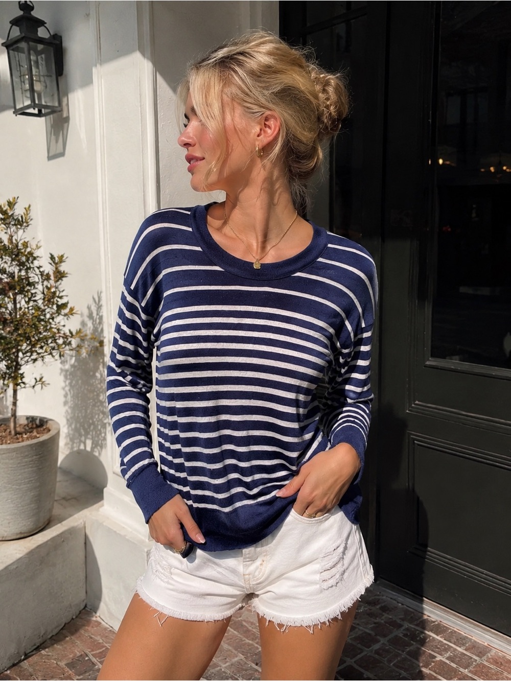 Banana Republic Stripe Sweater Royal Blue & White SZ M coastal grandmother